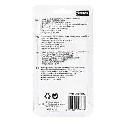 Benson Mini-griptang Set - 2-delig - Rechte Bek - 100 mm - Snelspanner