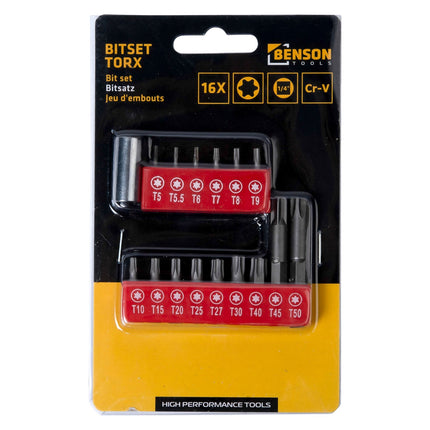 Benson Torx Bitset - 16-delig - Chroom Vanadium - Inclusief Security Bits