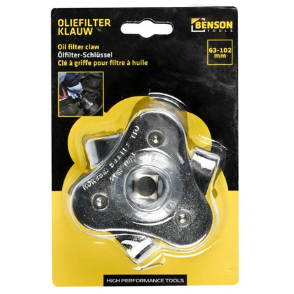 Benson Oliefilterklauw 3-armig – Ø 63-102 mm – Zelfklemmend – Voor Ratel & Steeksleutel