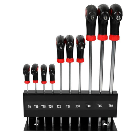 Benson Torx T-sleutelset - 10-delig - T9 t/m T50 - Inclusief Metalen Wandhouder