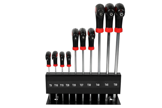 Benson Torx T-sleutelset - 10-delig - T9 t/m T50 - Inclusief Metalen Wandhouder