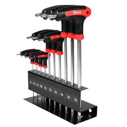 Benson Torx T-sleutelset - 10-delig - T9 t/m T50 - Inclusief Metalen Wandhouder