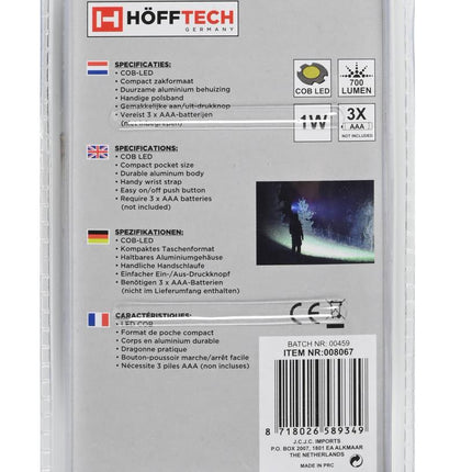 Hofftech Compacte LED Zaklamp – 9 Heldere LED's – 9 cm – Lichtgewicht & Robuust – Zwart