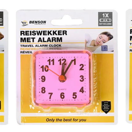 Benson Kleine Reiswekker met Alarm - Compact 6 cm - Quartz - Assorti Kleuren
