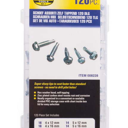 Benson Zelftappers Set – 120-delig – Verzinkt Gehard Staal – Inclusief Box