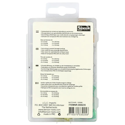 Benson Mini-Steekzekeringen Set – 40-delig – 5A t/m 30A – Inclusief Assortimentsdoos