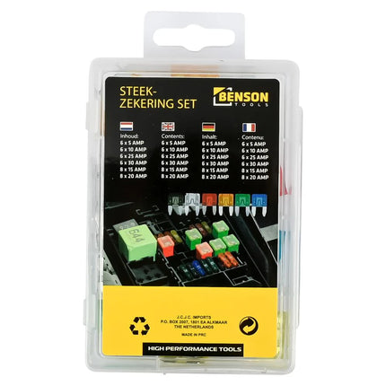 Benson Standaard Steekzekeringen Set – 40-delig – 5A t/m 30A – Transparant