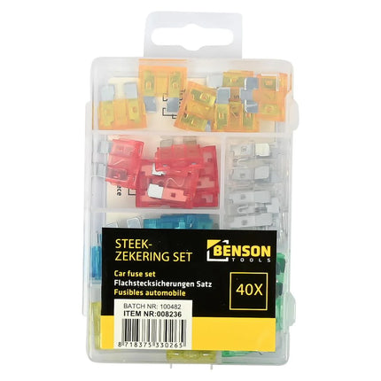 Benson Standaard Steekzekeringen Set – 40-delig – 5A t/m 30A – Transparant