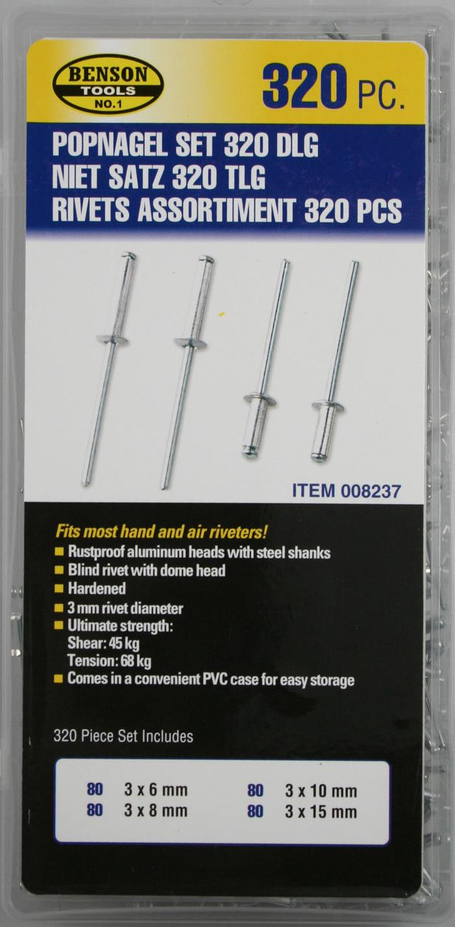 Benson Popnagelset (Blindklinknagels) – 320-delig – Gehard Staal & Aluminium