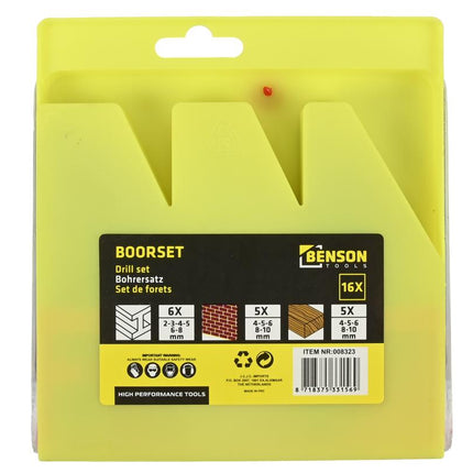 Benson Boorset - 16-delig - Voor Hout, Metaal & Steen - Inclusief Koffer