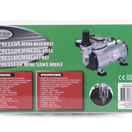 Hofftech Mini Compressor - Olievrij - 1/6 PK - Voor Airbrush & Precisiewerk