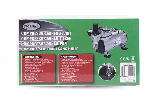Hofftech Mini Compressor - Olievrij - 1/6 PK - Voor Airbrush & Precisiewerk