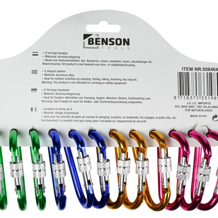 Benson Aluminium Sleutelhanger Karabijnhaken – D-vorm – 12 stuks