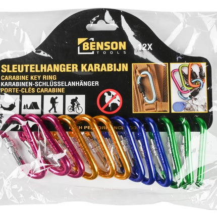 Benson Aluminium Sleutelhanger Karabijnhaken – D-vorm – 12 stuks