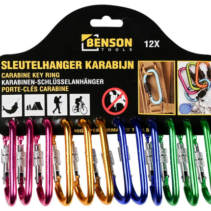 Benson Aluminium Sleutelhanger Karabijnhaken – D-vorm – 12 stuks