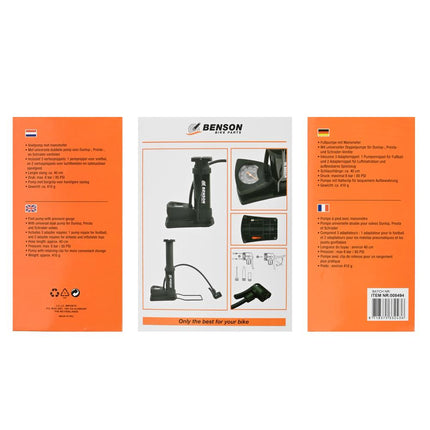 Benson Compacte Voetpomp - Met Manometer - 7 Bar - Inclusief Adapters