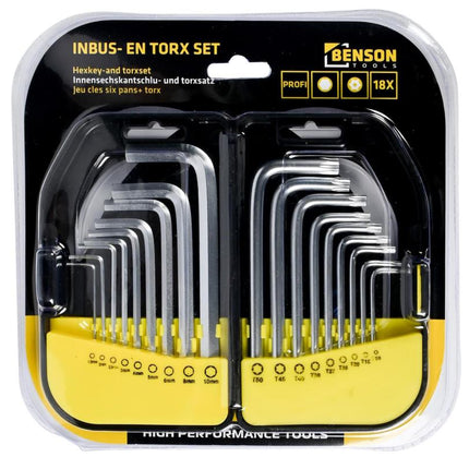 Benson Inbus- en Torx-sleutelset - 18-delig - Chroom-Vanadium - In Profi Box