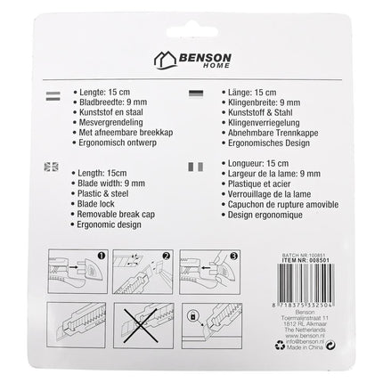 Benson Afbreekmessen Set - 9 mm - 6-delig - Kleurrijk & Ergonomisch