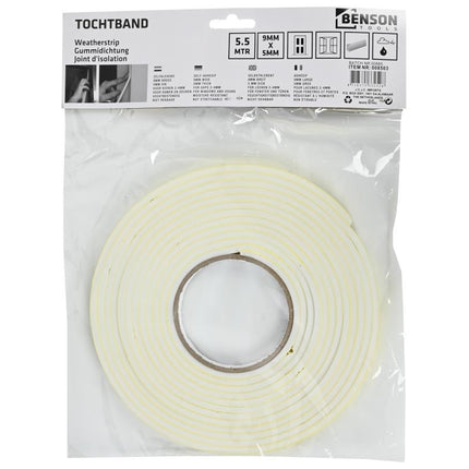 Benson Tochtband Foam Wit 9 x 5 mm - 5.5 Meter - Zelfklevend