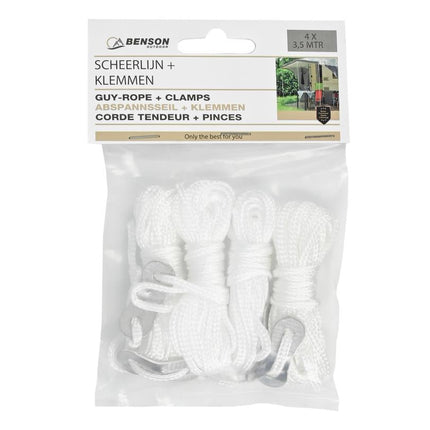 Benson Scheerlijn Set - 4 Stuks - Ø 3 mm - 3,5 Meter - Nylon - Inclusief Spanners - Wit