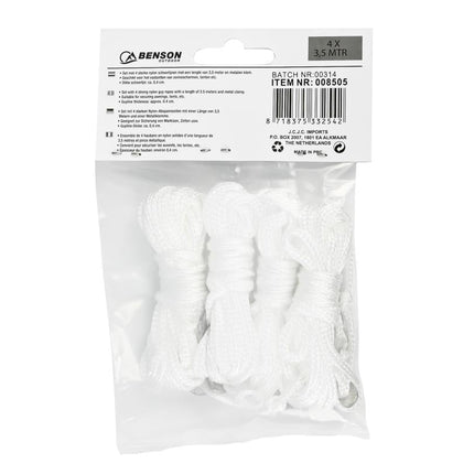 Benson Scheerlijn Set - 4 Stuks - Ø 3 mm - 3,5 Meter - Nylon - Inclusief Spanners - Wit