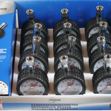 Benson Bandenspanningsmeter – Analoog Display – 4 BAR / 60 PSI – Rubberen Grip