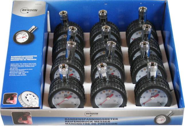 Benson Bandenspanningsmeter – Analoog Display – 4 BAR / 60 PSI – Rubberen Grip