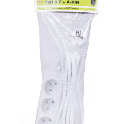 Benson Stekkerdoos Type E – 3-voudig – 3 meter – Wit