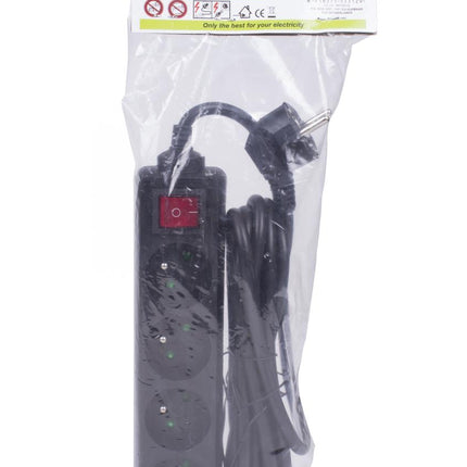 Benson Stekkerdoos Type E – 4-voudig – 3 meter – Met Schakelaar – Zwart