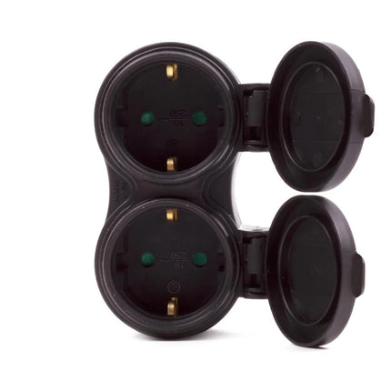 Benson Stekker Duo Verloop – Buitenstopcontact – Spatwaterdicht IP44 – Zwart