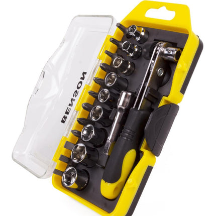 Benson Bit- en Doppenset - 23-delig - Inclusief Compacte Ratel en Opbergbox