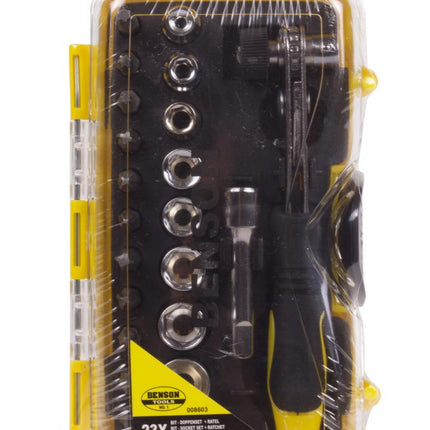 Benson Bit- en Doppenset - 23-delig - Inclusief Compacte Ratel en Opbergbox