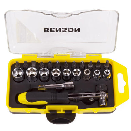 Benson Bit- en Doppenset - 23-delig - Inclusief Compacte Ratel en Opbergbox