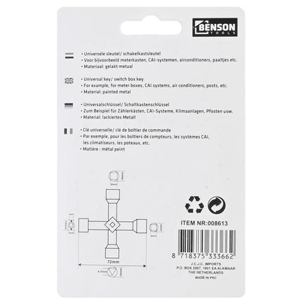 Benson Universele 4-weg Schakelkastsleutel - Heavy Duty - Zwart