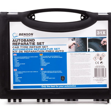 Benson Professionele Bandenreparatieset – 31-delig – Pro – Inclusief 25 Veters & Luxe Koffer