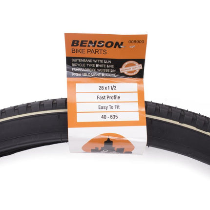 Benson Retro Buitenband - 28" (40-635) - 28 x 1 1/2 - Witte Lijn - Reflecterend