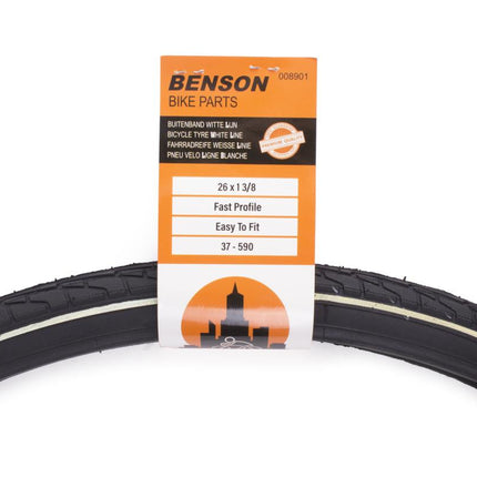Benson Retro Buitenband - 26" (37-590) - 26 x 1 3/8 - Zwart met Witte Lijn