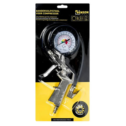 Benson Bandenvulpistool met Manometer – Voor Compressor – Bar & PSI – Universeel