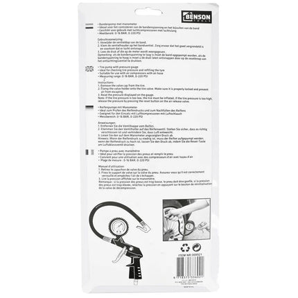 Benson Bandenvulpistool met Manometer – Voor Compressor – Bar & PSI – Universeel