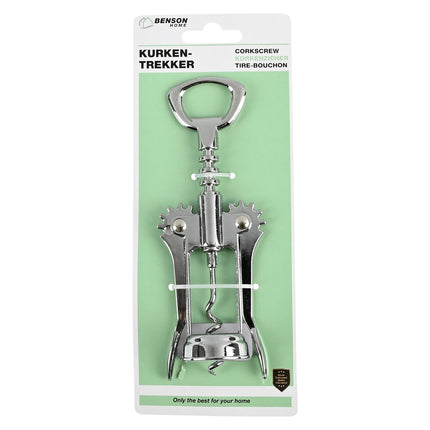 Benson Kurkentrekker en Flesopener - 2-in-1 Tool - Klassiek Model - Verchroomd RVS