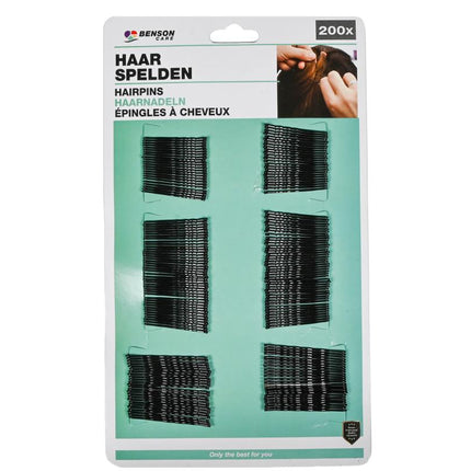 Benson Haarspelden Set – 200 Stuks – Zwart – 4,5 cm & 5,5 cm