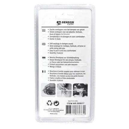 Benson Zachte Oordoppen - 8 Stuks - Geluiddempend - Comfort