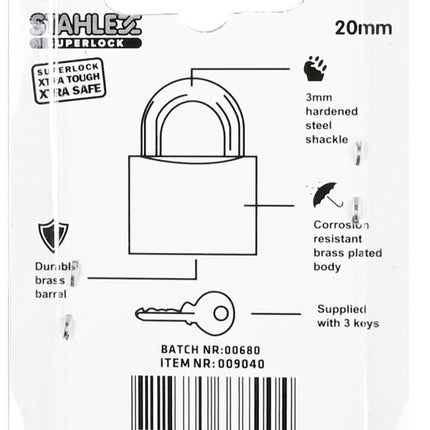 Stahlex Hangslot – 20 mm – Veiligheidscategorie C – 3 Sleutels