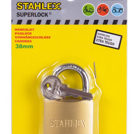 Stahlex Hangslot 38 mm – Geharde Beugel – Goudkleurig – Incl. 3 Sleutels