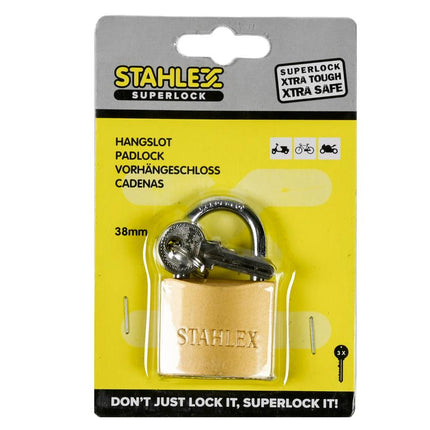 Stahlex Hangslot 38 mm – Geharde Beugel – Goudkleurig – Incl. 3 Sleutels