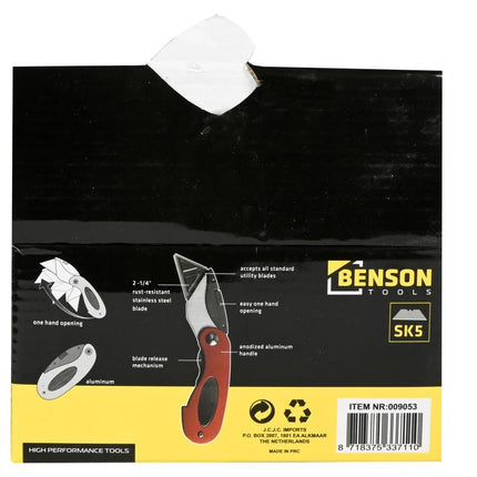 Benson Inklapbaar Mes - SK5 Staal - Snelwisselmechanisme - Riemclip