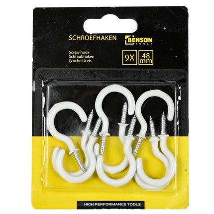 Benson Schroefhaken – 48 mm – Wit met Vinylcoating – 9 stuks