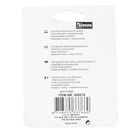 Benson Schroefhaken – 48 mm – Wit met Vinylcoating – 9 stuks