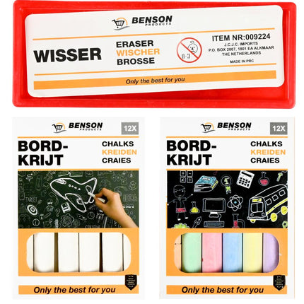 Benson Bordkrijtset - Kleurenmix & Wit - Inclusief Bordwisser