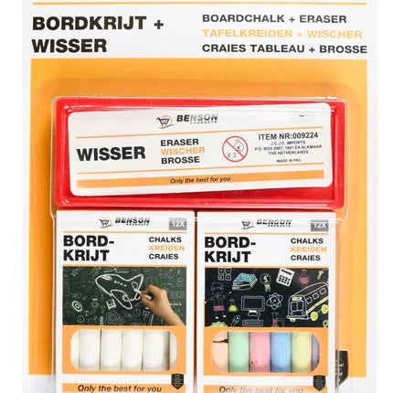 Benson Bordkrijtset - Kleurenmix & Wit - Inclusief Bordwisser